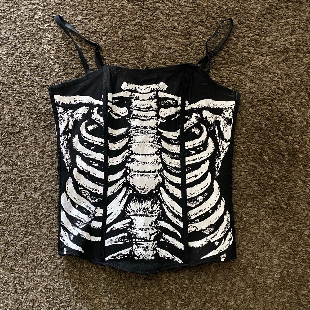 Lip Service Black and White Ribcage Corset